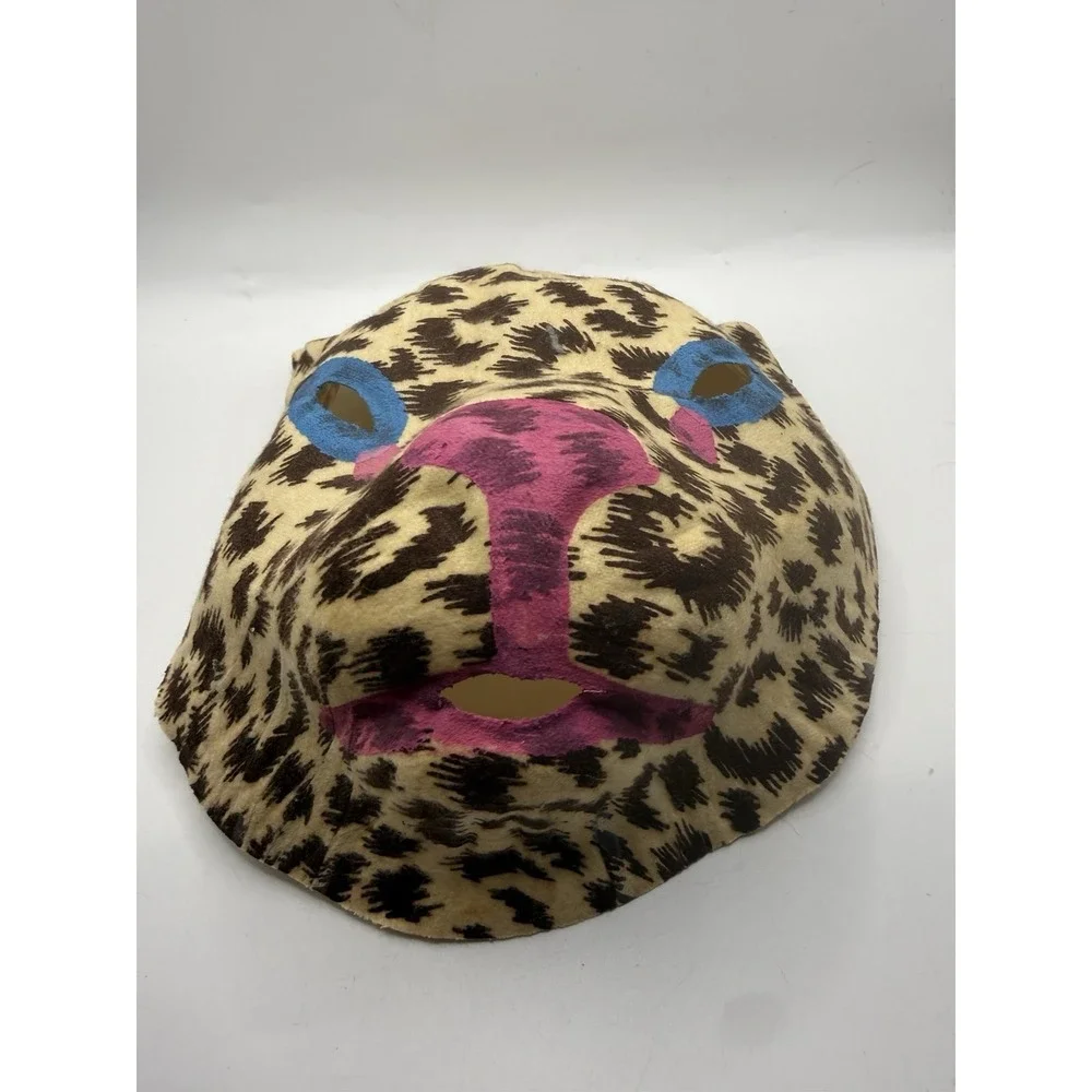 Vtg Fabric Halloween Mask Cheetah Cat Beige Brown 1960s